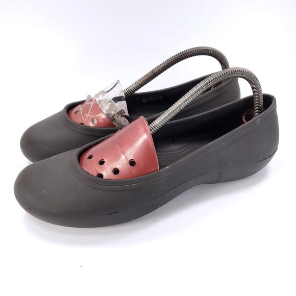 Crocs Slip on Casual Ballet Flat Womens Size 10 Black Rubber Round Toe - Picture 1 of 9